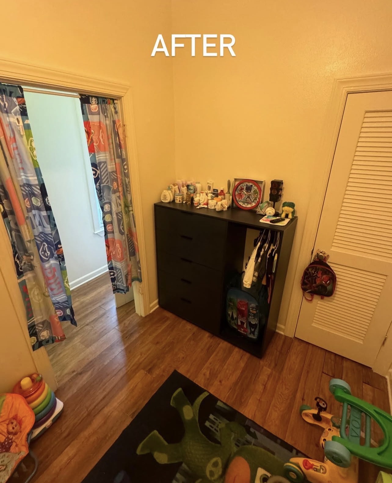 The same corner, tidy and clear after organizing